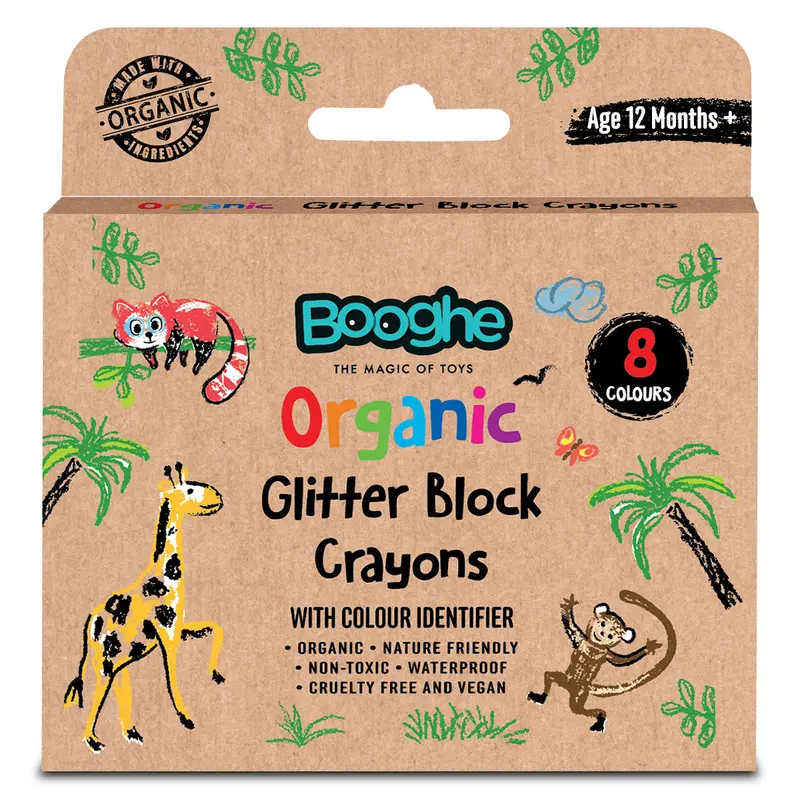 Booghe Organic Glitter Block Crayons (8 Colours) 1