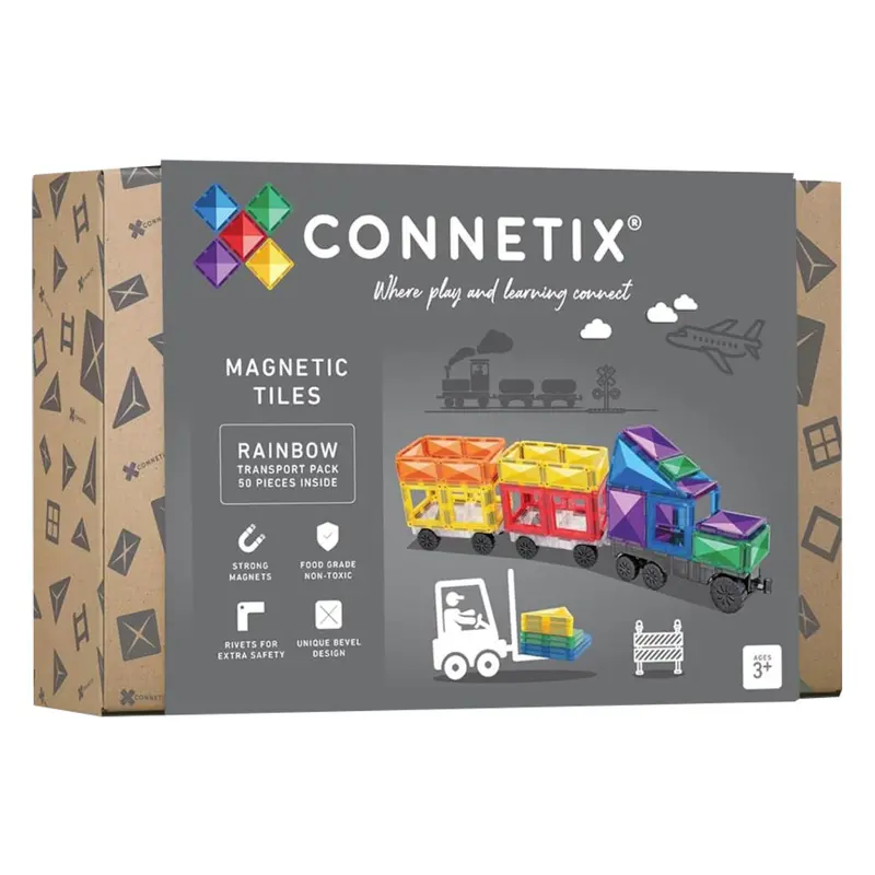 Connetix Magnetic Tiles Rainbow Transport Pack 50 Pieces 1