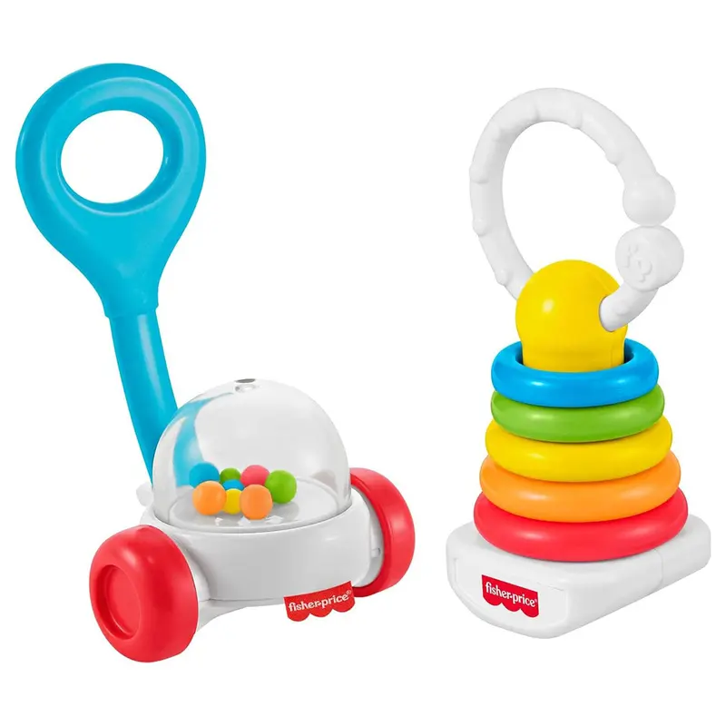 Fisher-Price Corn Popper Rattle & Rock-A-Stack Clacker Newborn Classics 1