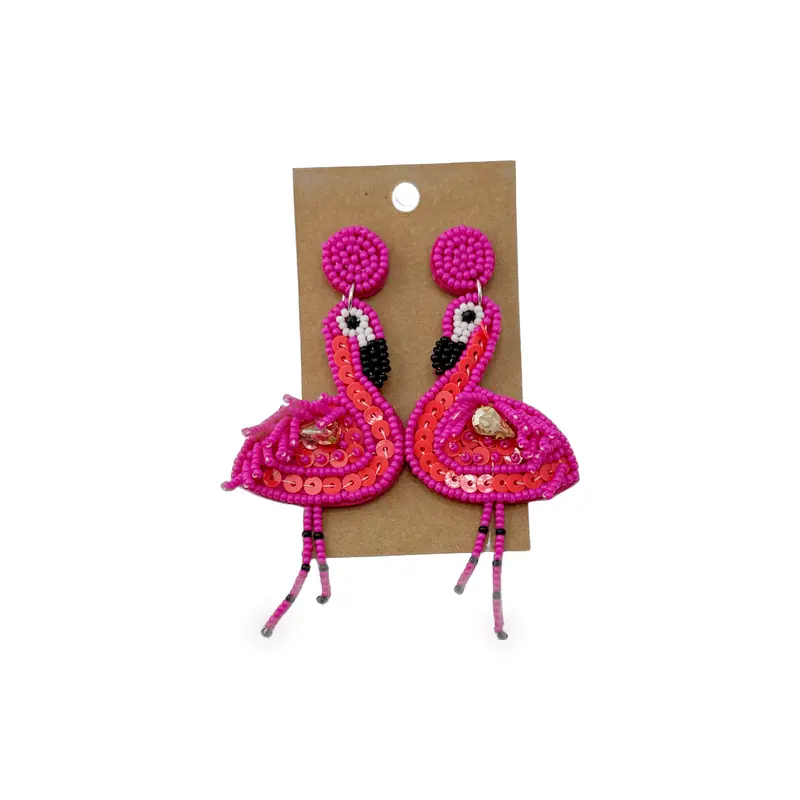Flamingo Dark Pink Beaded Earring 1