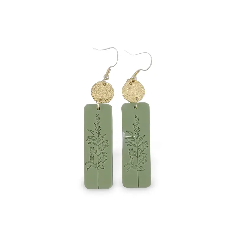 Floral Stamped Rectangle Earrings 1