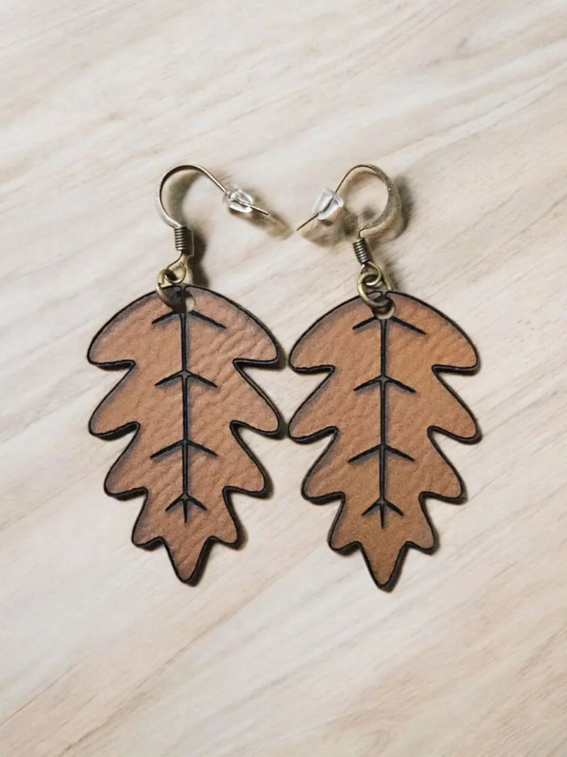 Leather Leaf Earrings By Mobile Bay Woodworking 1