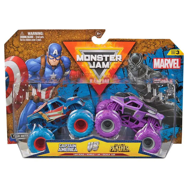 Monster Jam Marvel Captain America Vs Black Panther 1:64 Tucks (2 Pack) 1