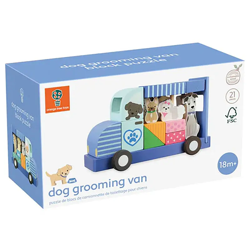Orange Tree Toys Wooden Dog Grooming Van Puzzle Vehicle 1