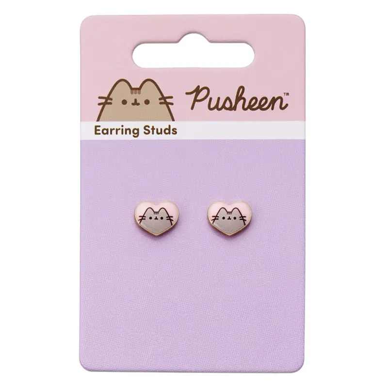 Pusheen The Cat Pink Enamel And Gold Heart Stud Earrings 1