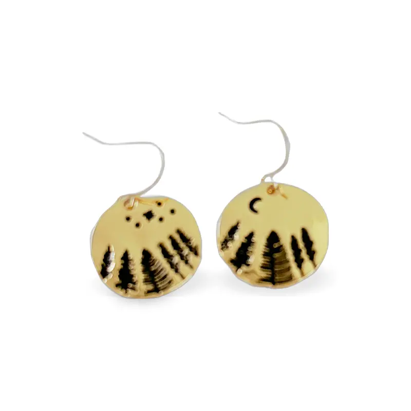 Vintage Tree Stamped Yellow Gold Earrings 1