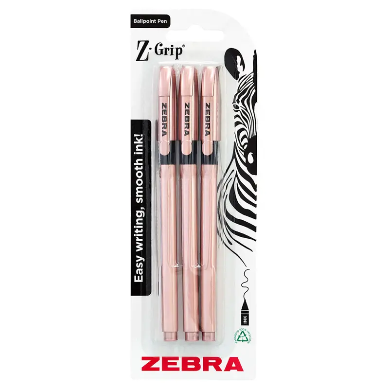 Zebra Pen Z-Grip Basics Rose Gold Black Ink 3Pk 1