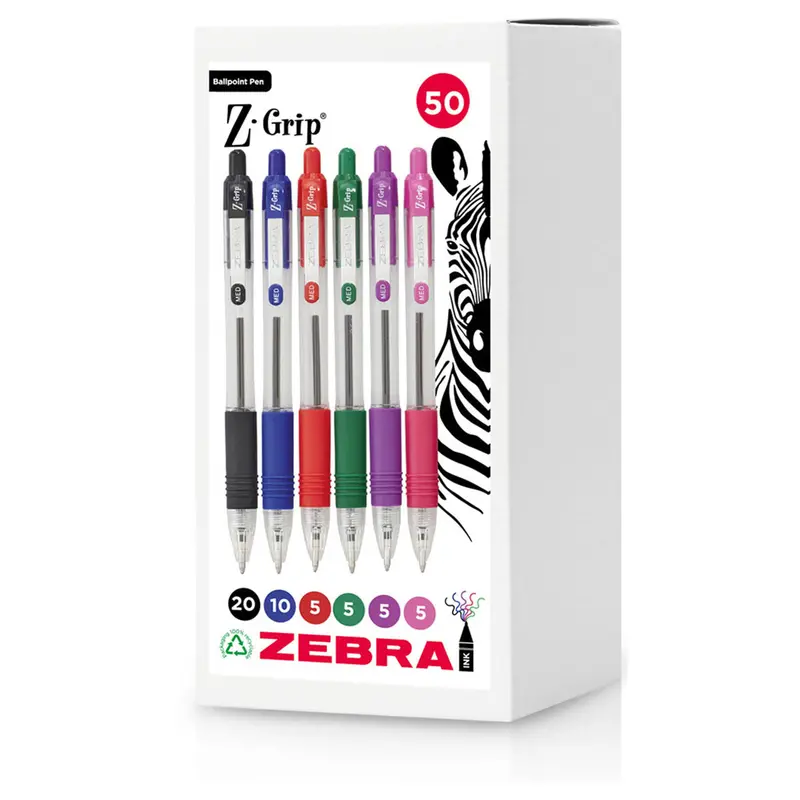 Zebra Pens Z-Grip Ballpoint Assorted Ink 50 Pack 1
