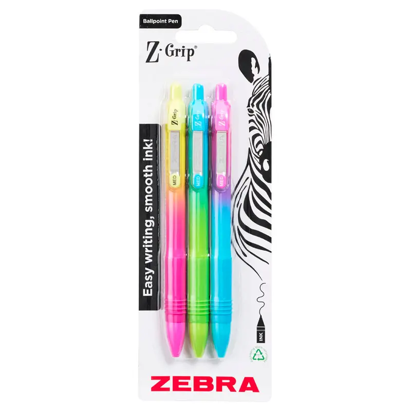 Zebra Pens Z-Grip Ballpoint Soft Touch 3Pk Black Ink 1