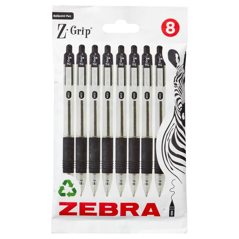 Zebra Z-Grip Ballpoint 8 Pack Black Ink 1