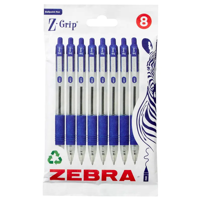 Zebra Z-Grip Ballpoint 8 Pack Blue Ink 1