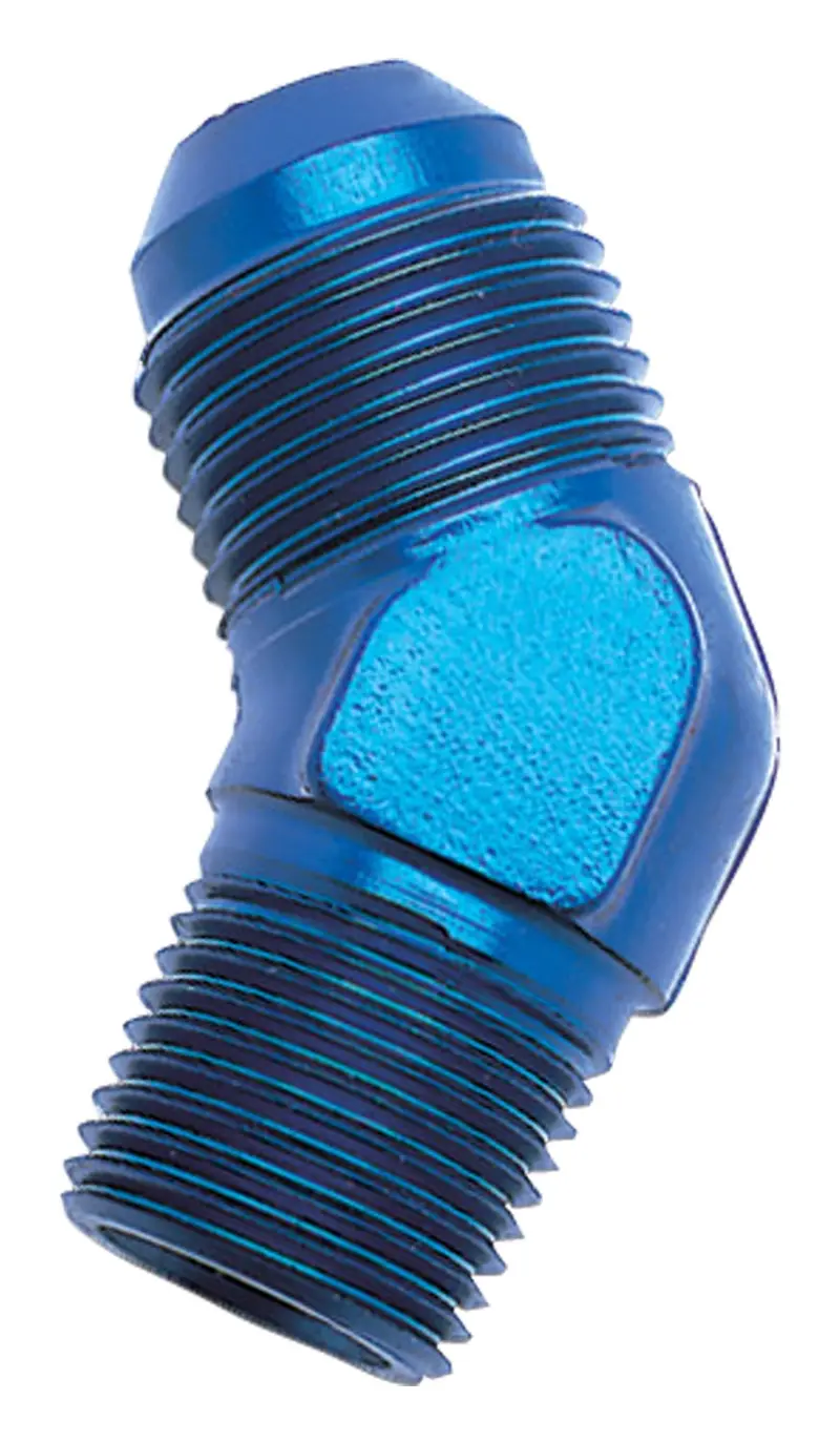 Russell Blue Anodized -6An Flare-To-Pipe Adapter – 45° Angle, 1/8" Pipe Thread (660100) 1
