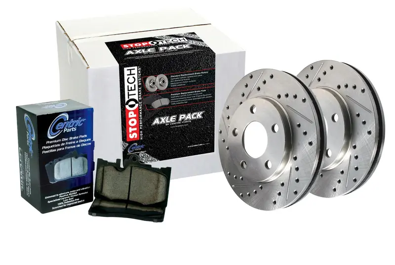 Stoptech 978.37003F Sport Axle Pack – Slotted & Drilled Front Brake Kit With Stainless Brake Lines 1