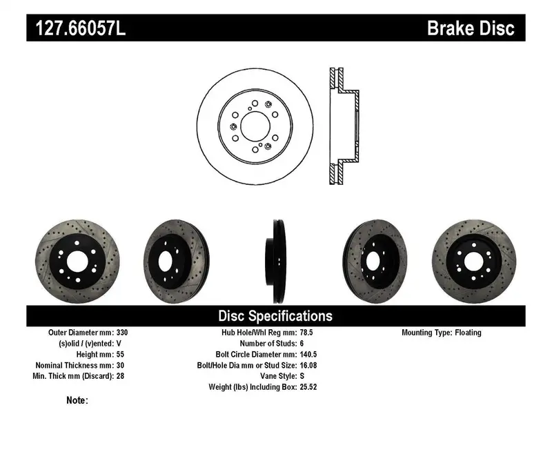 Stoptech Sport Front Left Drilled And Slotted Brake Rotor 1