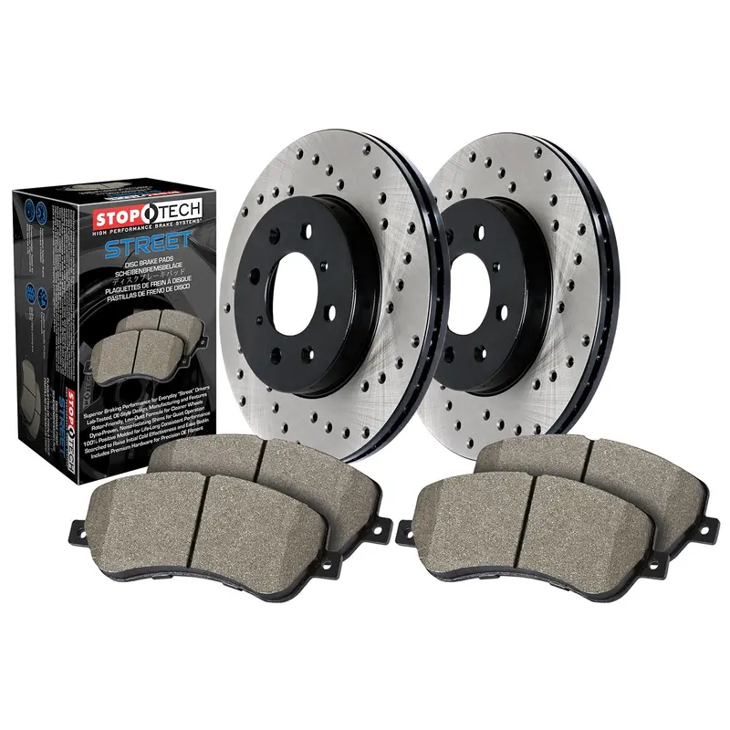 Stoptech Street Rear Brake Kit – Drilled Rotors With Performance Pads 1