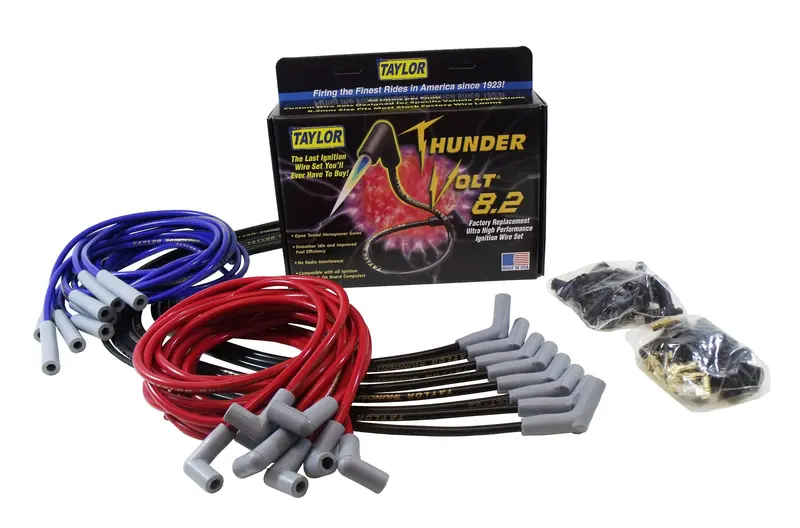 Taylor Cable 84615 Thundervolt 8.2Mm Ignition Wire Set; Spiro-Wound; Custom Fit; 90/180 Deg.; Blue; 1